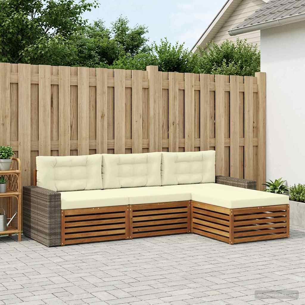 Buiten bankenset met kussen 4 pcs Natuurlijk en Crème Polyester is nu te koop bij PeponiXL, paradijselijk wonen!