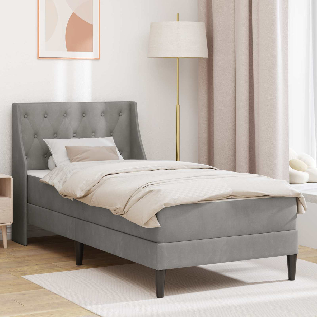 Bedframe met matras Lichtgrijs 90 x 190 cm Fluweel is nu te koop bij PeponiXL, paradijselijk wonen!