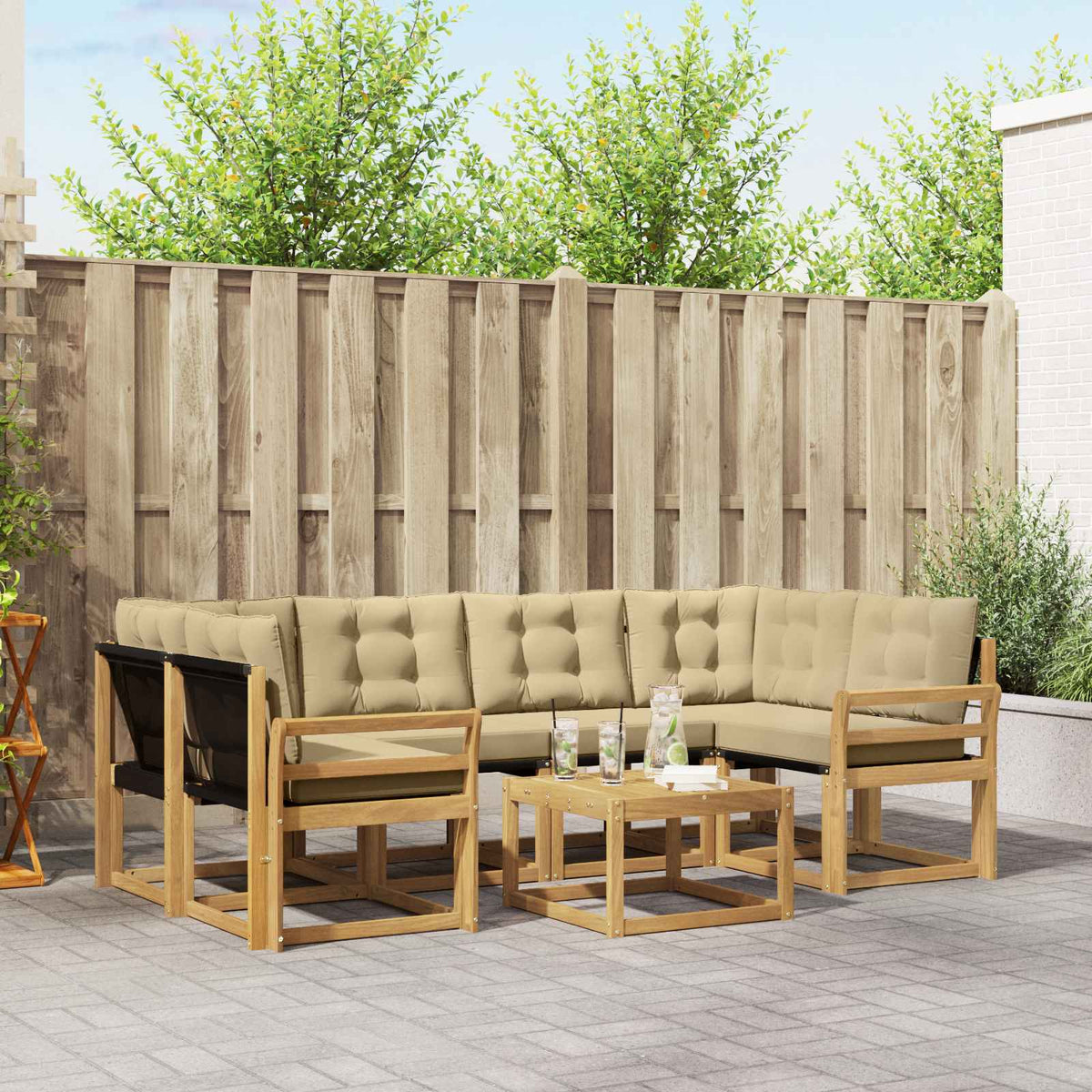 Buiten bankenset met kussen 7 pcs Wit en Beige is nu te koop bij PeponiXL, paradijselijk wonen!