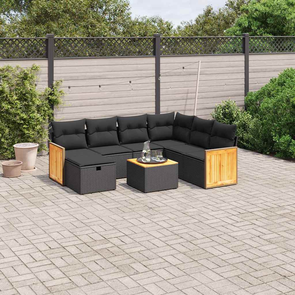 8-delige Loungeset met kussens poly rattan zwart is nu te koop bij PeponiXL, paradijselijk wonen!