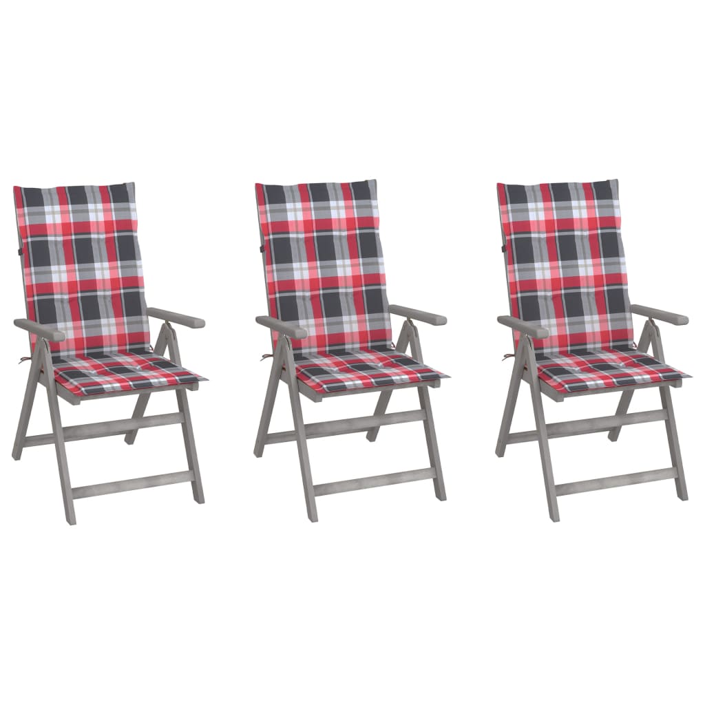 Tuinstoelen 3 st verstelbaar met kussens massief acaciahout is nu te koop bij PeponiXL, paradijselijk wonen!