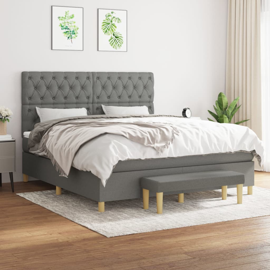 Boxspring met matras stof donkergrijs 160x200 cm is nu te koop bij PeponiXL, paradijselijk wonen!
