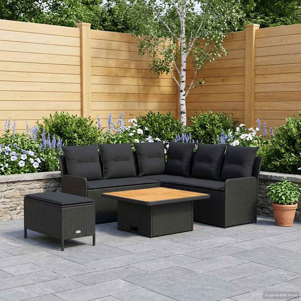 Meubelsets met kussen 5 pcs Zwart PE Rattan is nu te koop bij PeponiXL, paradijselijk wonen!