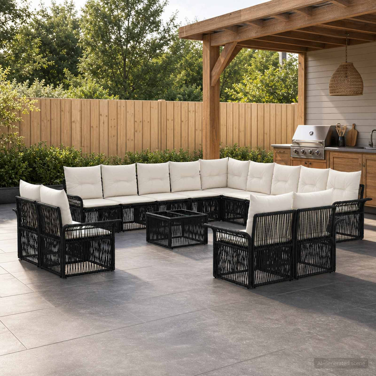 Tuinbankenset 14 pcs Zwart en Cream Wit poly rattan is nu te koop bij PeponiXL, paradijselijk wonen!