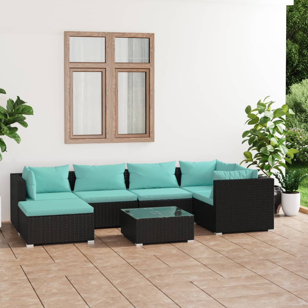 7-delige Loungeset met kussens poly rattan zwart is nu te koop bij PeponiXL, paradijselijk wonen!