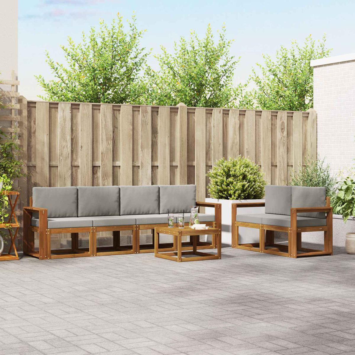 Buiten bankenset met kussen 7 pcs Natuurlijk en Lichtgrijs is nu te koop bij PeponiXL, paradijselijk wonen!
