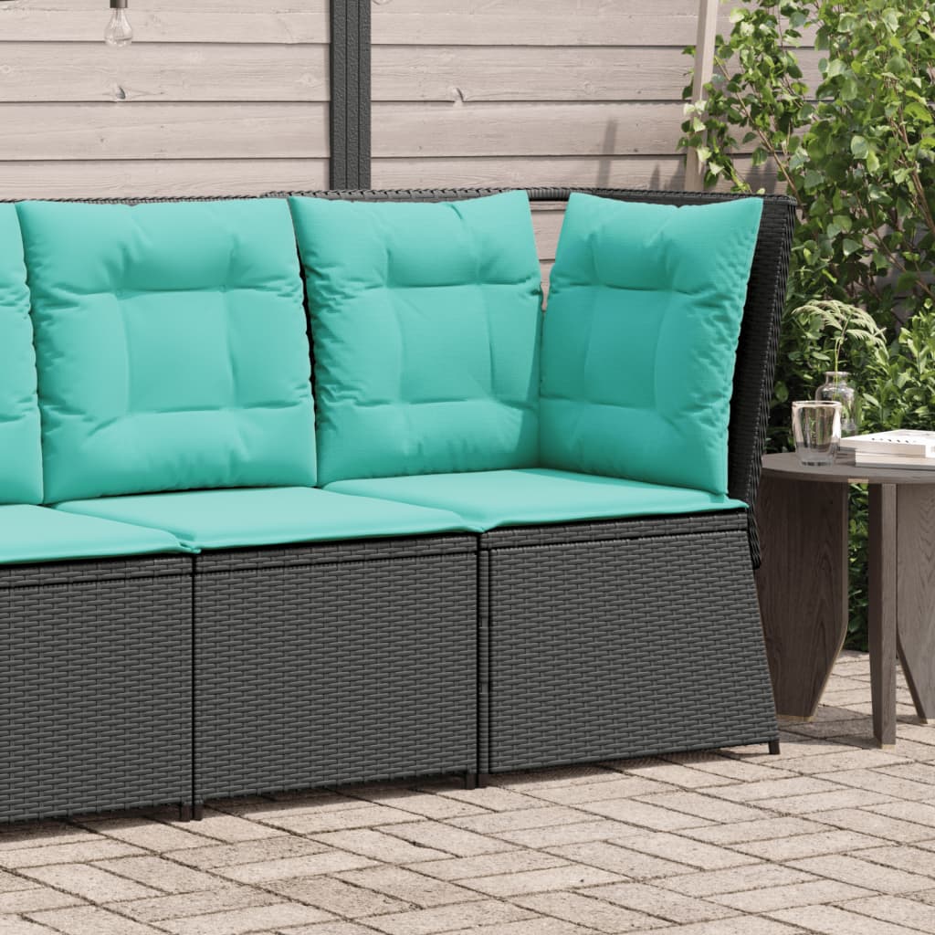 Tuinbankhoek met kussens zwart poly rattan is nu te koop bij PeponiXL, paradijselijk wonen!