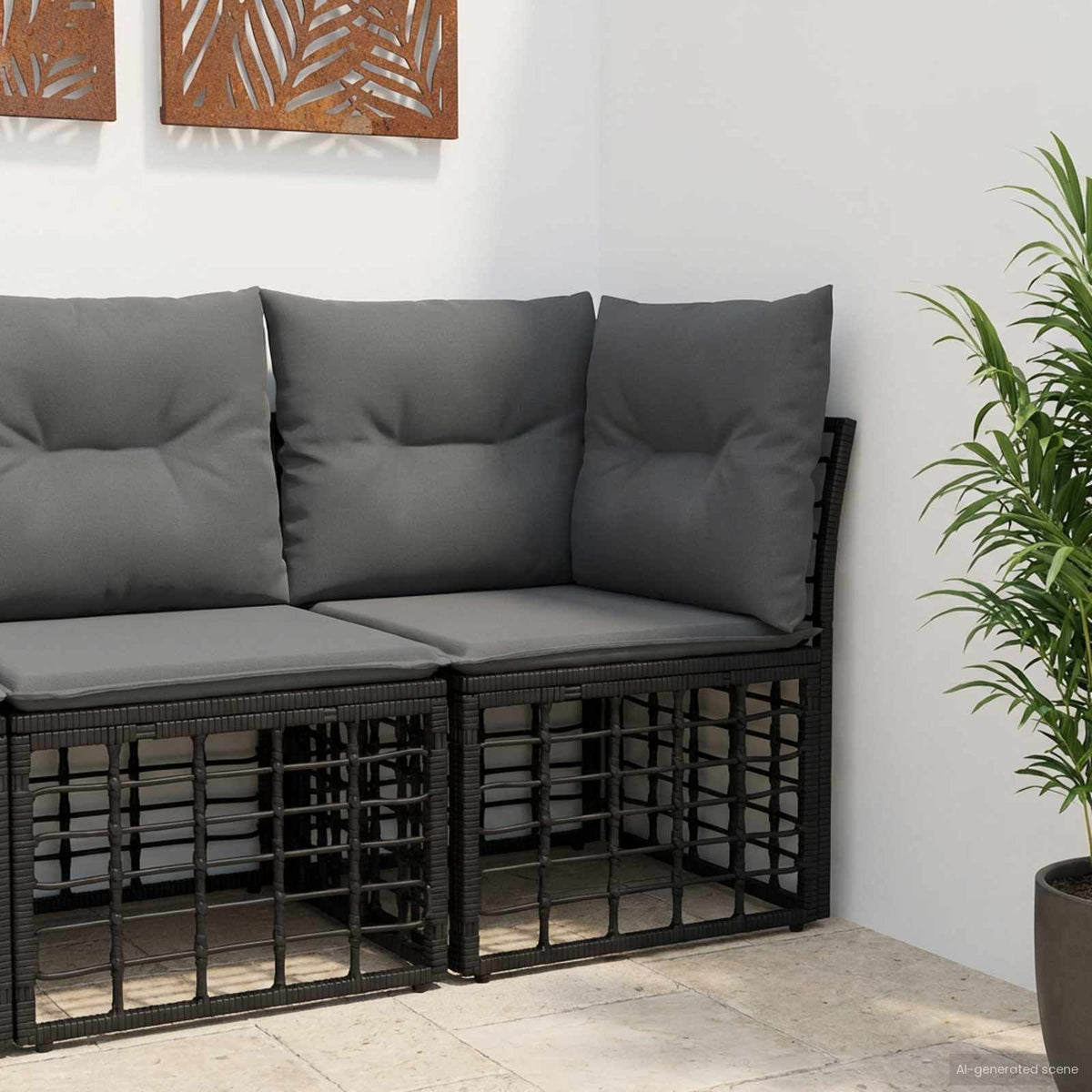 Modulaire Outdoor Hoek Sofa Eenheid Zwart poly rattan is nu te koop bij PeponiXL, paradijselijk wonen!