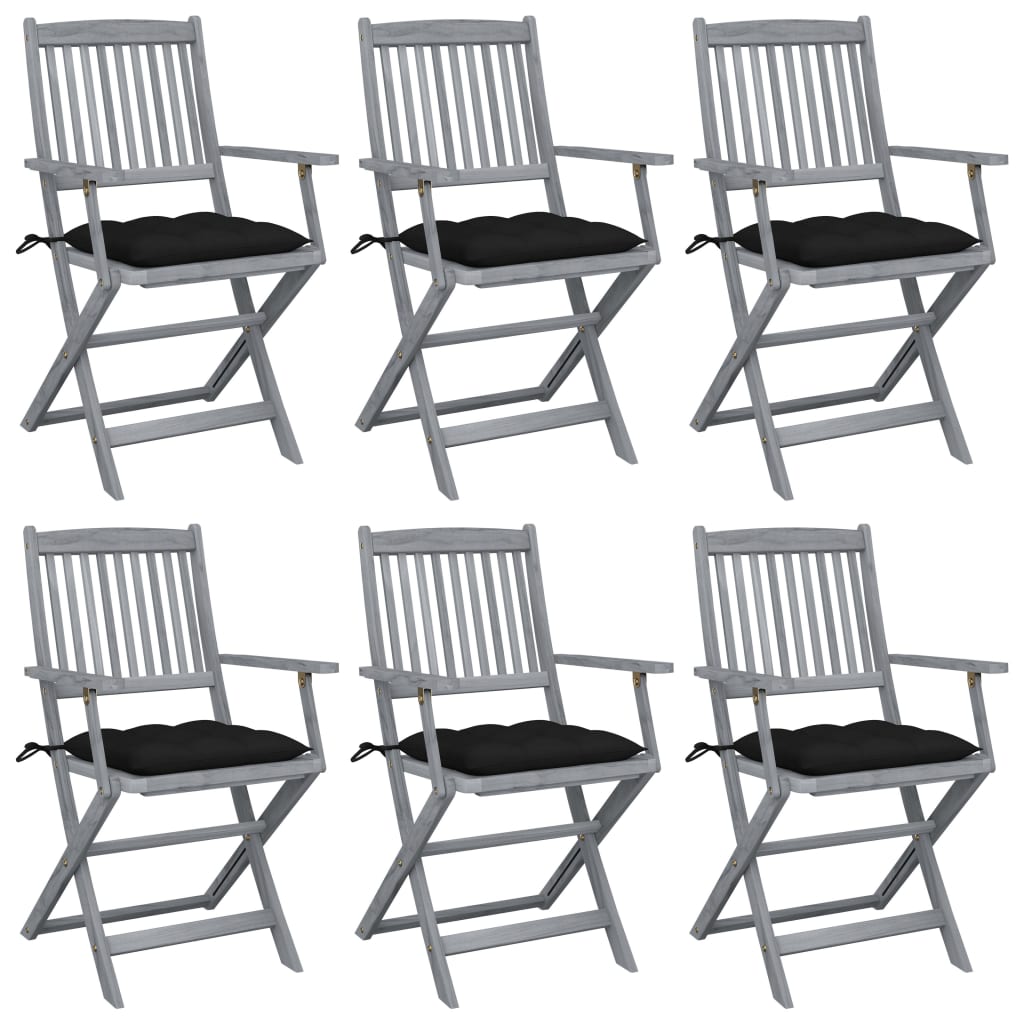 Tuinstoelen 6 st inklapbaar met kussens massief acaciahout is nu te koop bij PeponiXL, paradijselijk wonen!