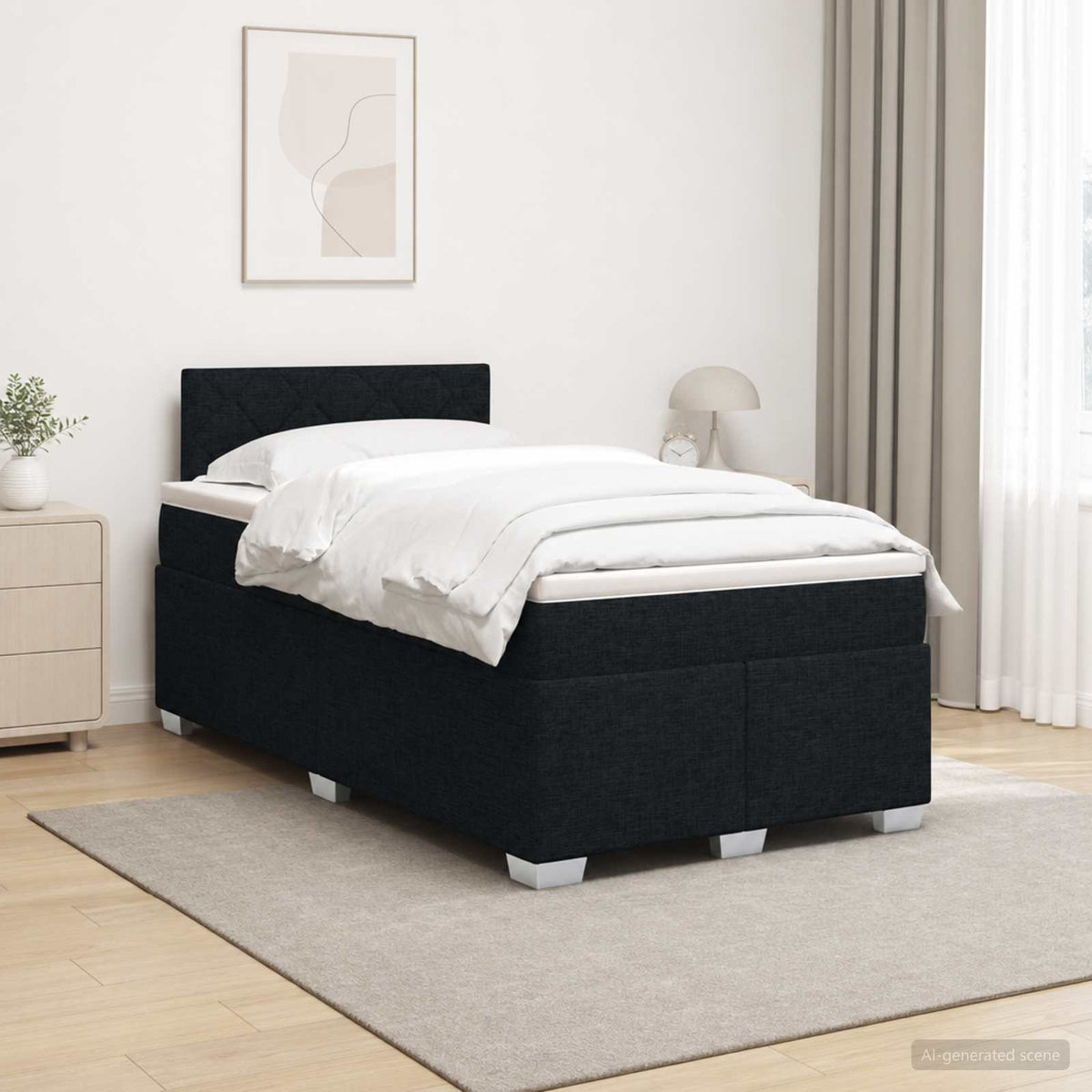 Boxspringbed met matras met hoofdeinde Zwart 120 x 200 cm Stof is nu te koop bij PeponiXL, paradijselijk wonen!