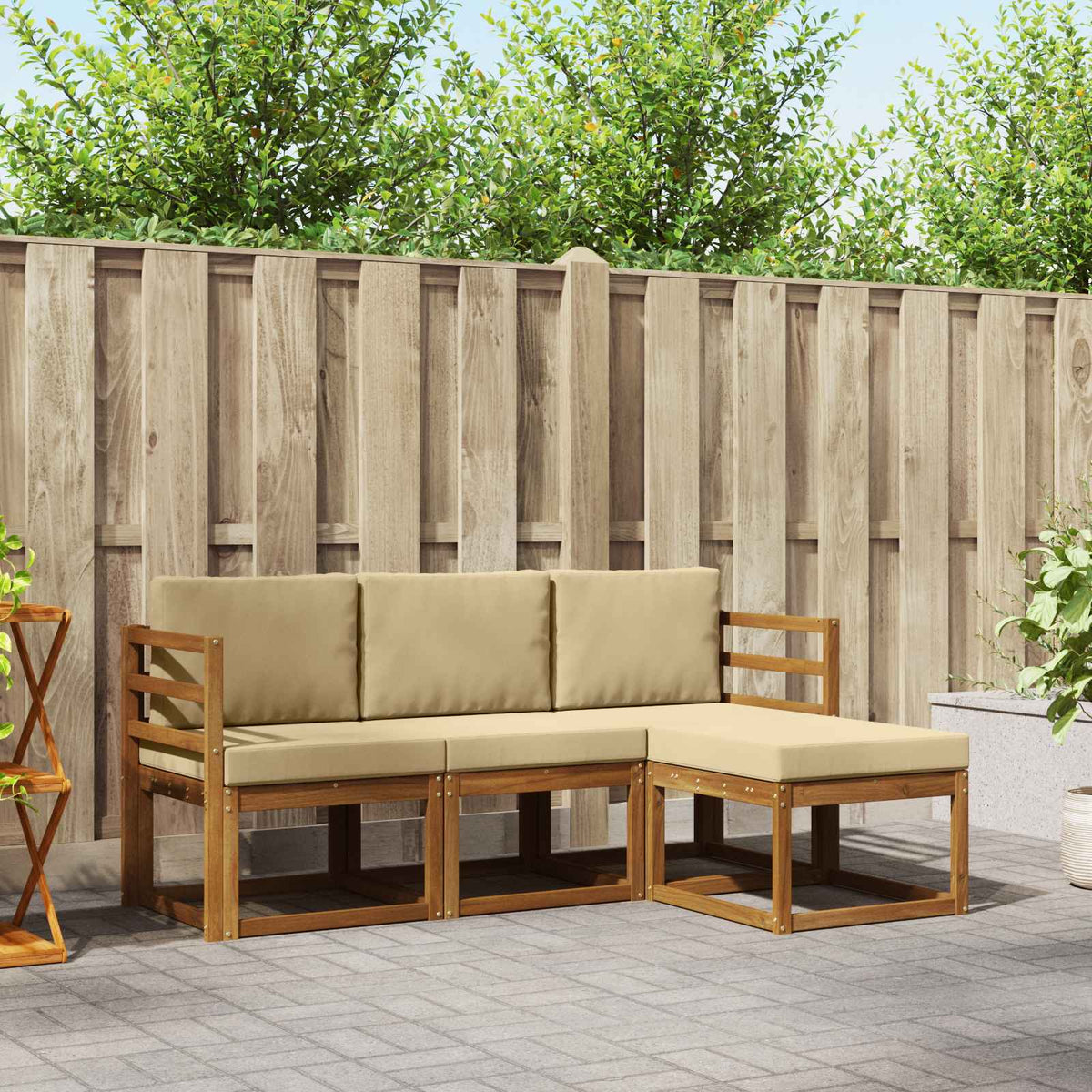 Buiten bankenset met kussen 4 pcs Natuurlijk en Beige is nu te koop bij PeponiXL, paradijselijk wonen!
