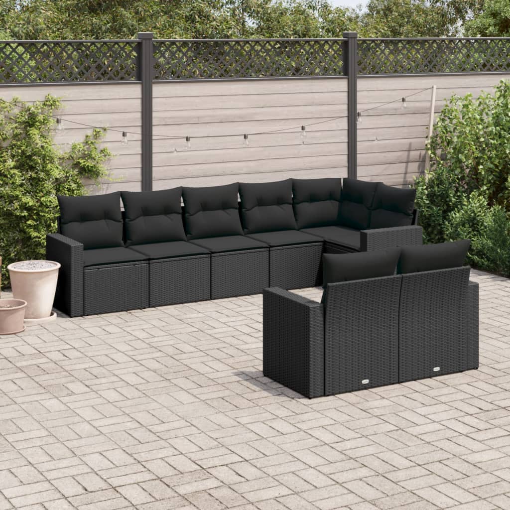 8-delige Loungeset met kussens poly rattan zwart is nu te koop bij PeponiXL, paradijselijk wonen!