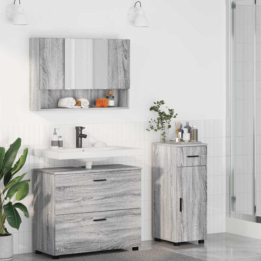 Badkamermeubelset 3 pcs Grijs Sonoma Geperst Hout en Metaal is nu te koop bij PeponiXL, paradijselijk wonen!