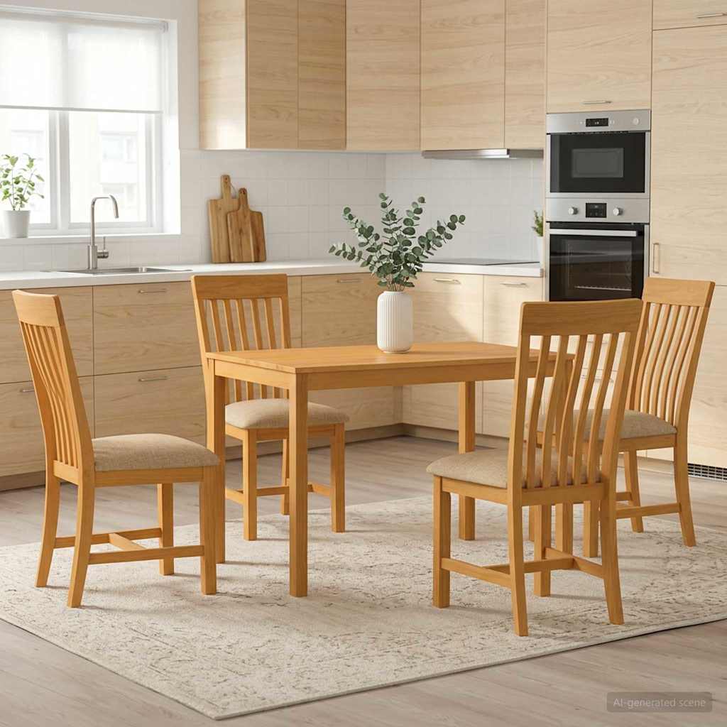 Eetkamerset 5 st Beige Massief Eikenhout is nu te koop bij PeponiXL, paradijselijk wonen!