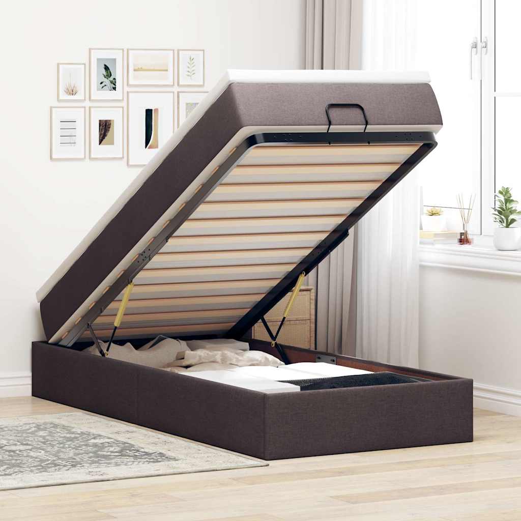 Ottoman bed met matras 80x200cm stof donkerbruin is nu te koop bij PeponiXL, paradijselijk wonen!