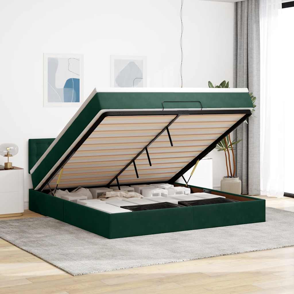 Ottoman bed met matras 160x200cm fluweel donkergroen is nu te koop bij PeponiXL, paradijselijk wonen!