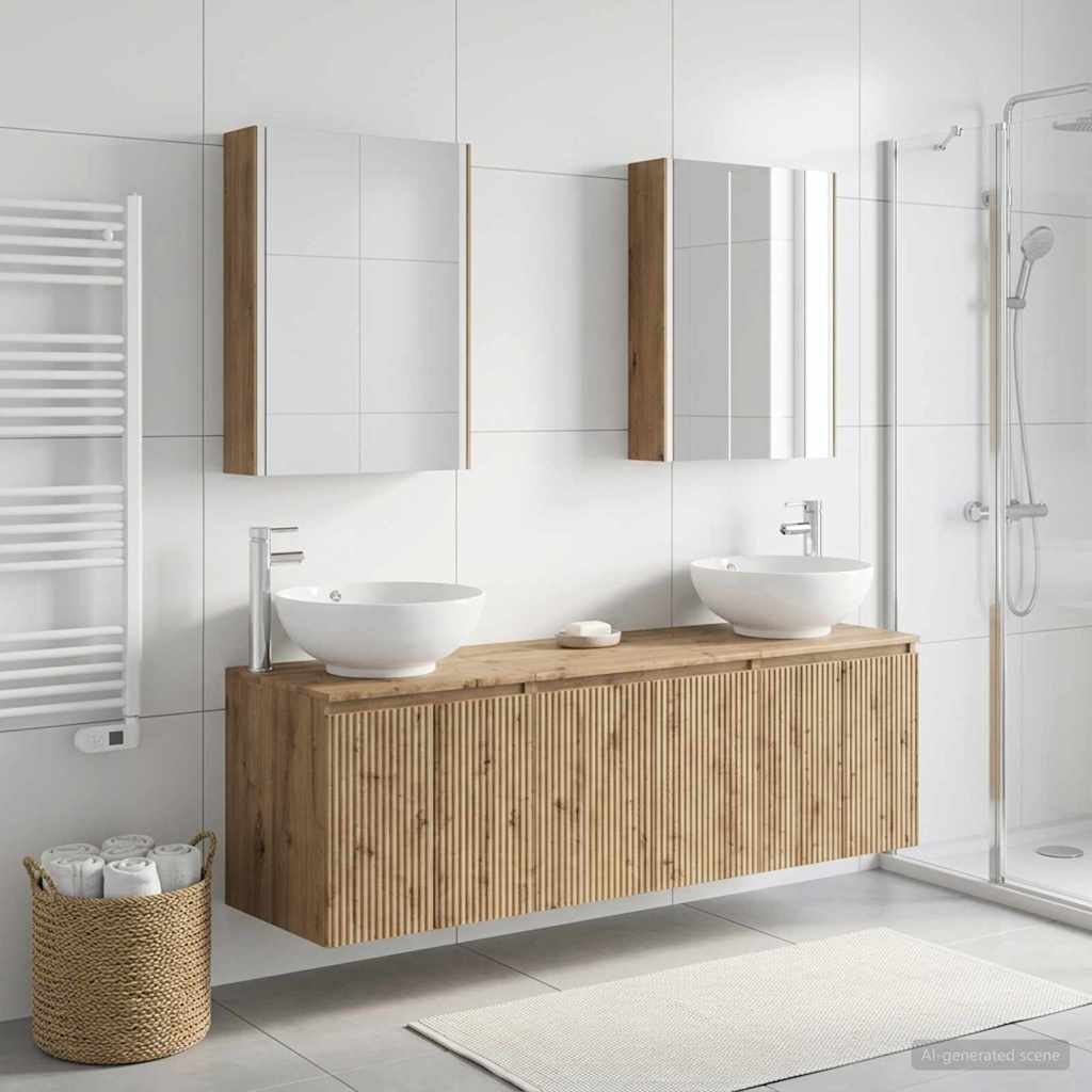 Badkamerkastenset 5 st Artisanaal eiken Bewerkt hout is nu te koop bij PeponiXL, paradijselijk wonen!
