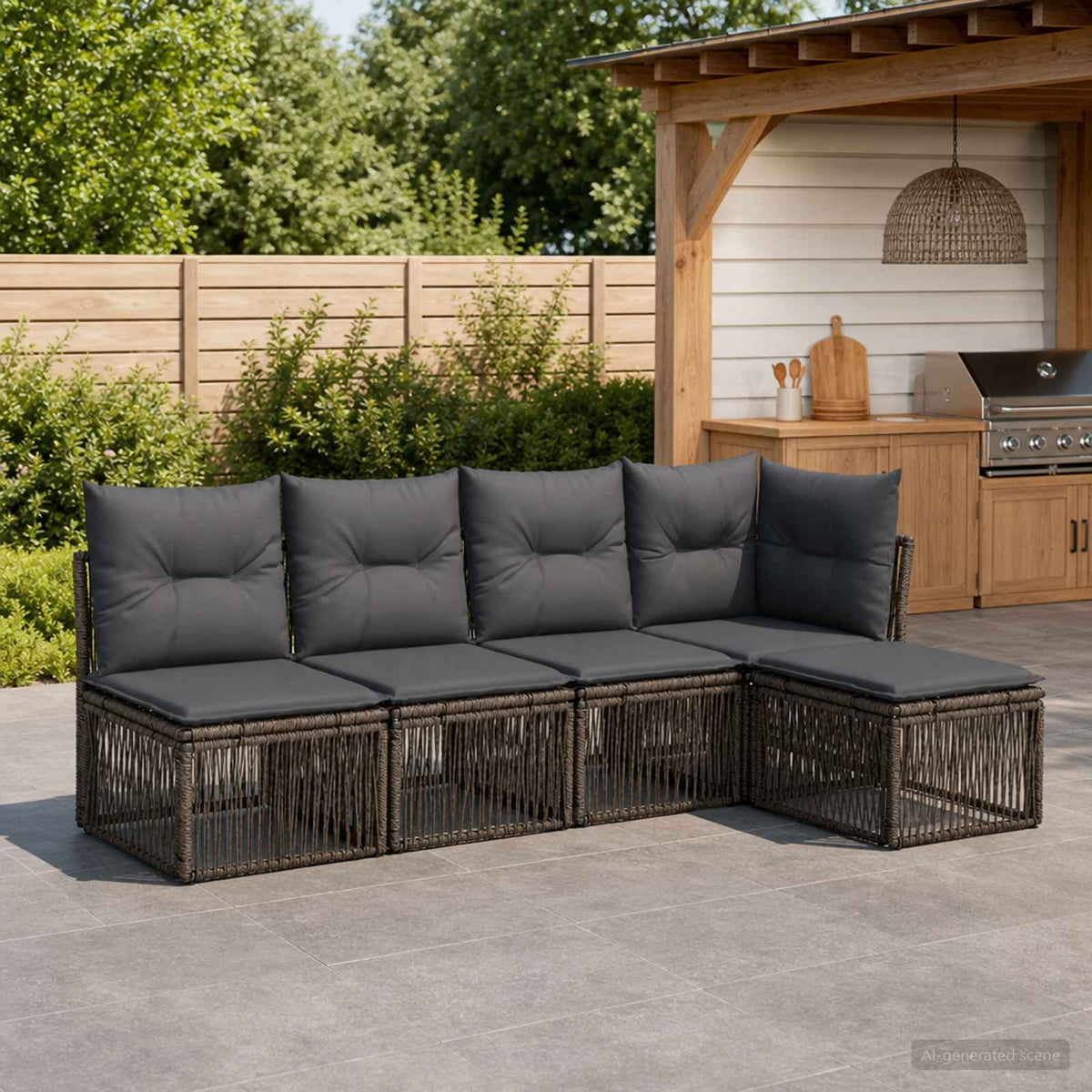 Tuinbankenset 5 pcs Grijs poly rattan is nu te koop bij PeponiXL, paradijselijk wonen!
