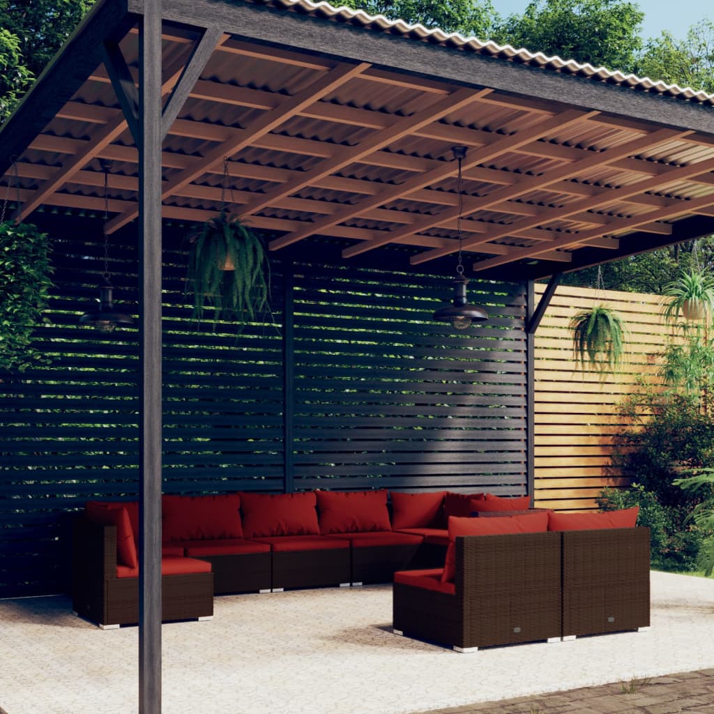 9-delige Loungeset met kussens poly rattan bruin is nu te koop bij PeponiXL, paradijselijk wonen!