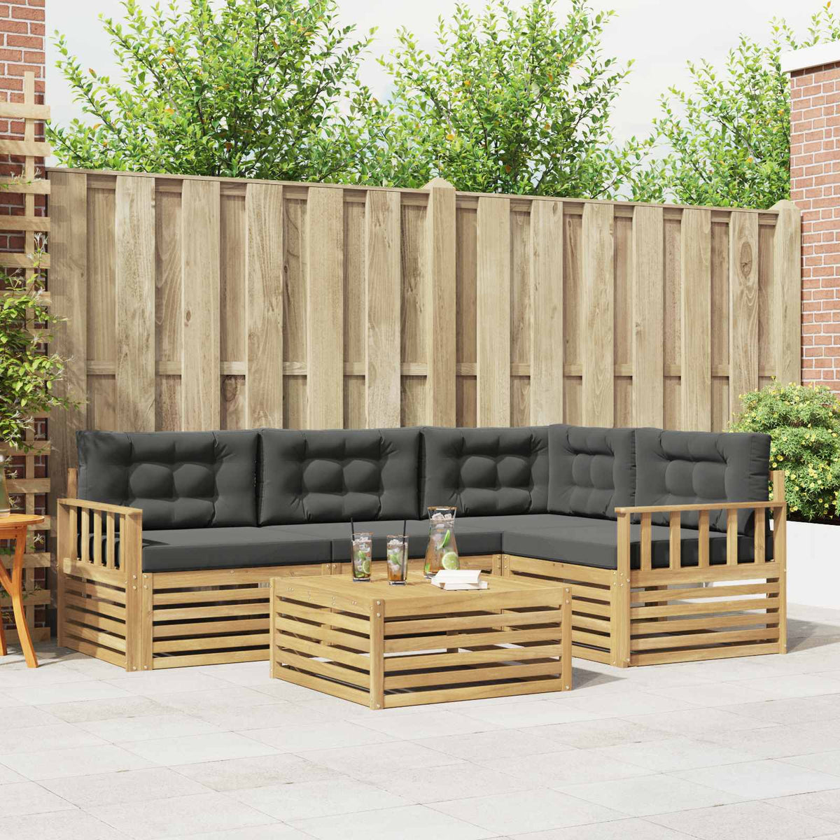 Buiten bankenset 6 pcs Wit en antracietkleurig Polyester is nu te koop bij PeponiXL, paradijselijk wonen!