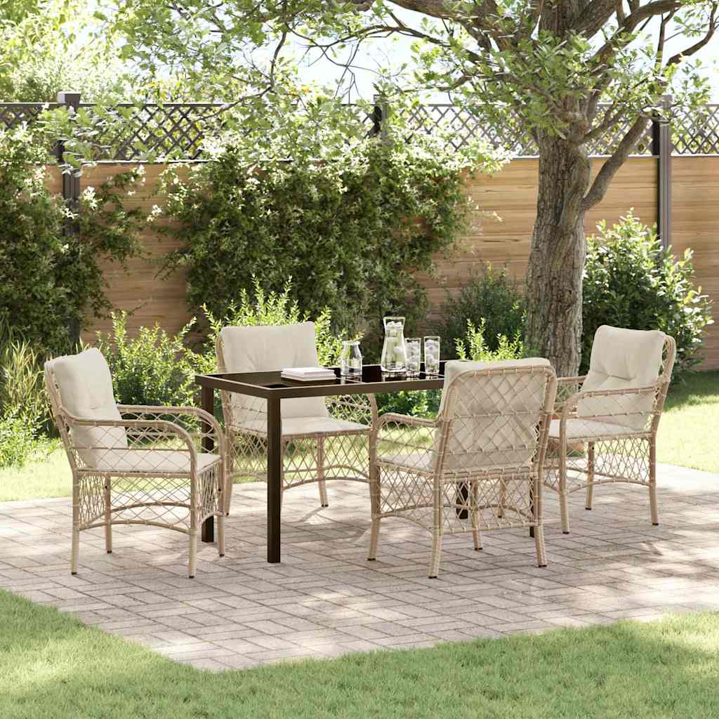 Tuin eettafelset met kussen 5 pcs Beige poly rattan is nu te koop bij PeponiXL, paradijselijk wonen!