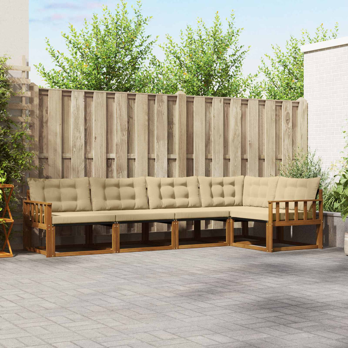 Buiten bankenset met kussen 5 pcs Natuurlijk en Beige is nu te koop bij PeponiXL, paradijselijk wonen!