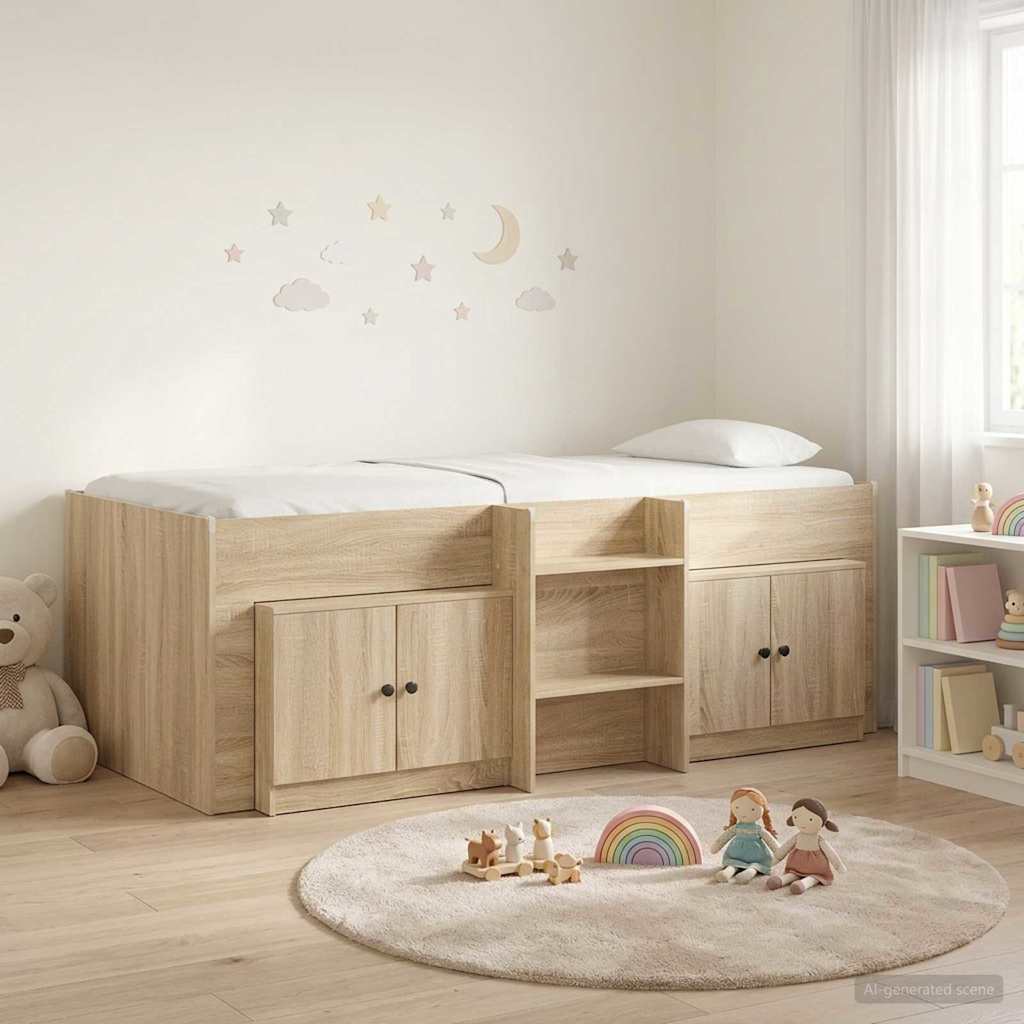 Loft Bed Frame met Kast 3 st Sonoma Eiken Bewerkt hout is nu te koop bij PeponiXL, paradijselijk wonen!