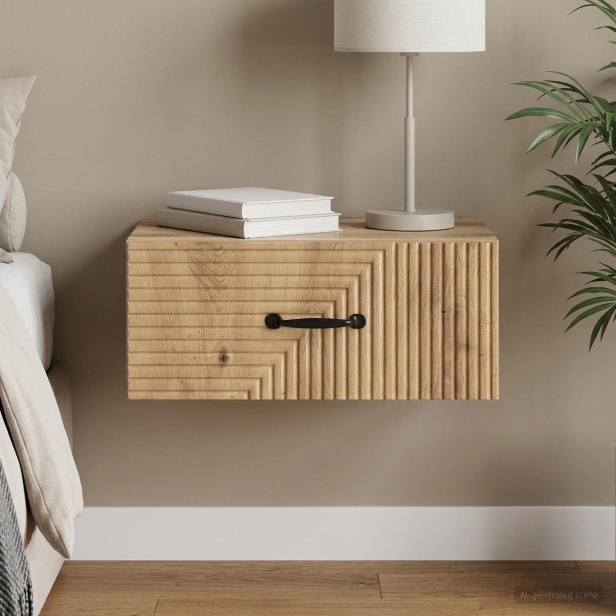 Wandbeugel Bedkast met lade Artisanaal eiken 49 x 34,5 x 20 cm is nu te koop bij PeponiXL, paradijselijk wonen!
