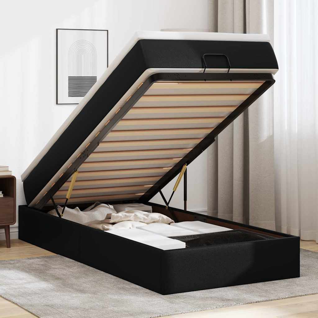 Ottoman bed met matras 90x190 cm kunstleer zwart is nu te koop bij PeponiXL, paradijselijk wonen!