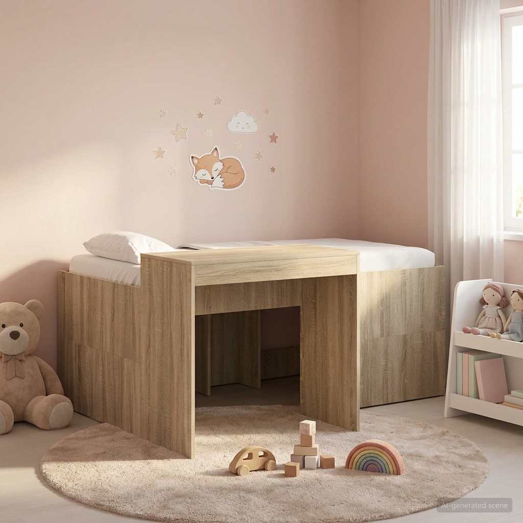 Hoge Bed Frame met Bureau voor Kinderen Sonoma Eiken is nu te koop bij PeponiXL, paradijselijk wonen!