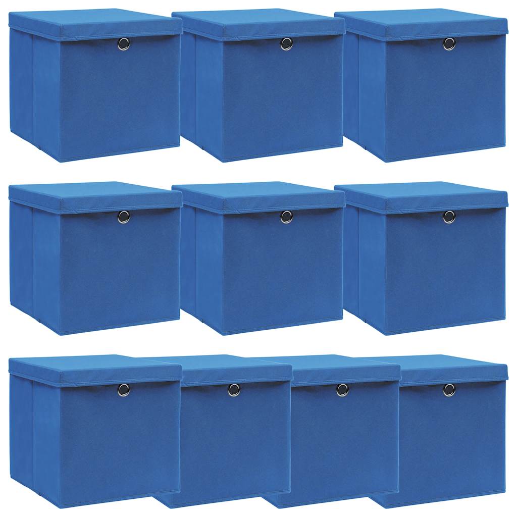 Opbergboxen met deksel 10 st 32x32x32 cm stof blauw is nu te koop bij PeponiXL, paradijselijk wonen!