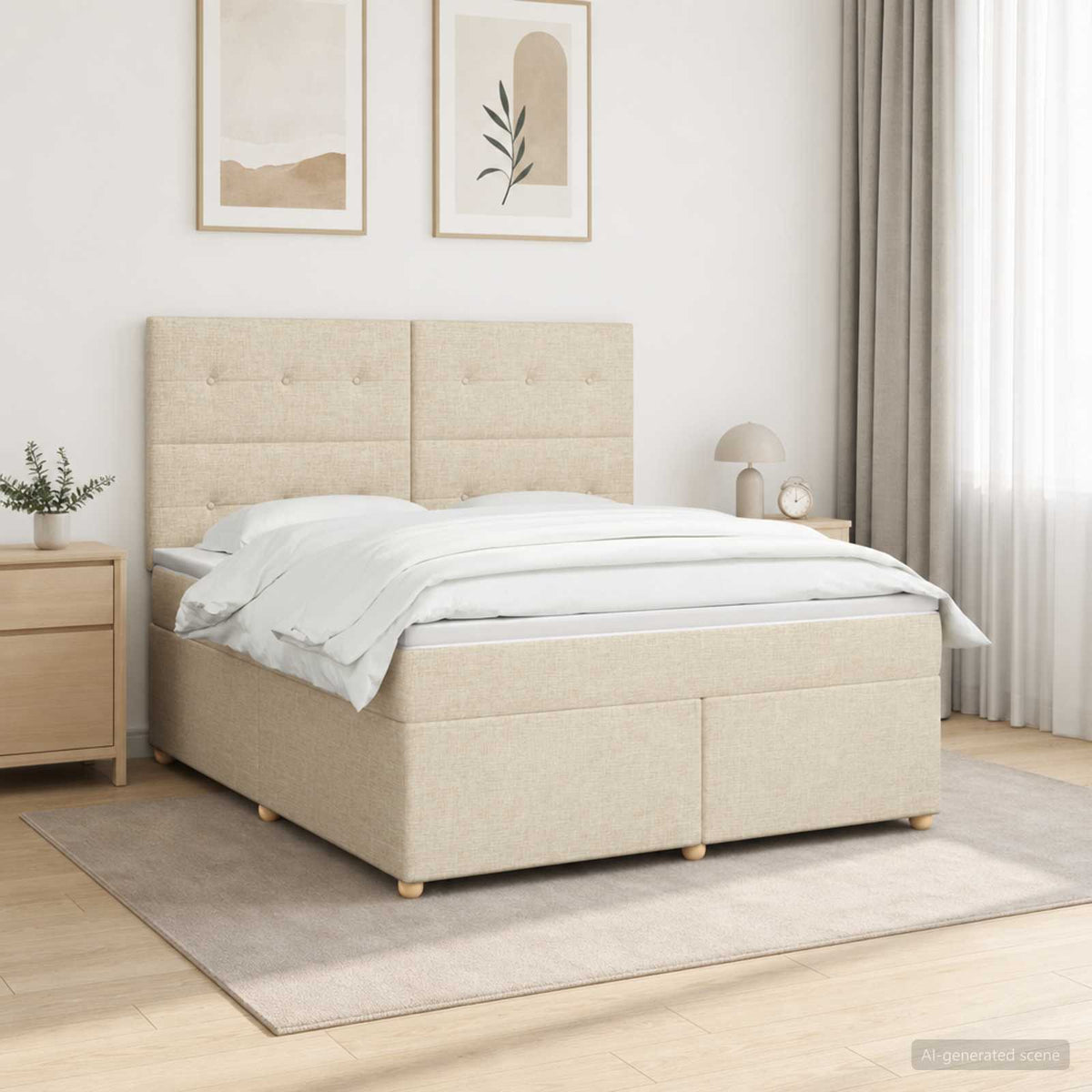 Boxspringbed met matras Crèmekleurig 180 x 200 cm Stof is nu te koop bij PeponiXL, paradijselijk wonen!