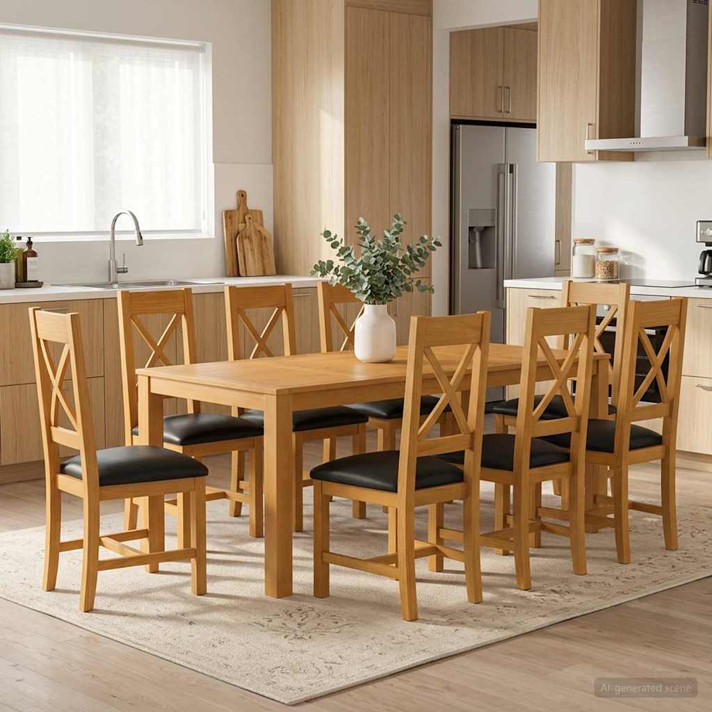 Eetkamerset 9 st Zwart Massief Eikenhout is nu te koop bij PeponiXL, paradijselijk wonen!