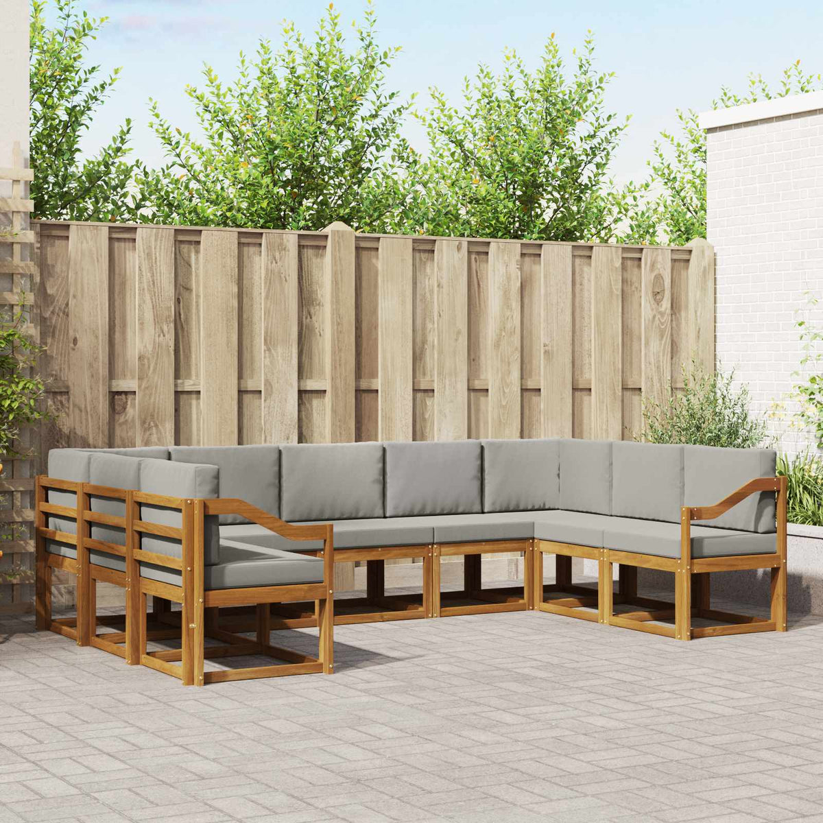 Buiten bankenset met kussen 9 pcs Natuurlijk en Lichtgrijs is nu te koop bij PeponiXL, paradijselijk wonen!