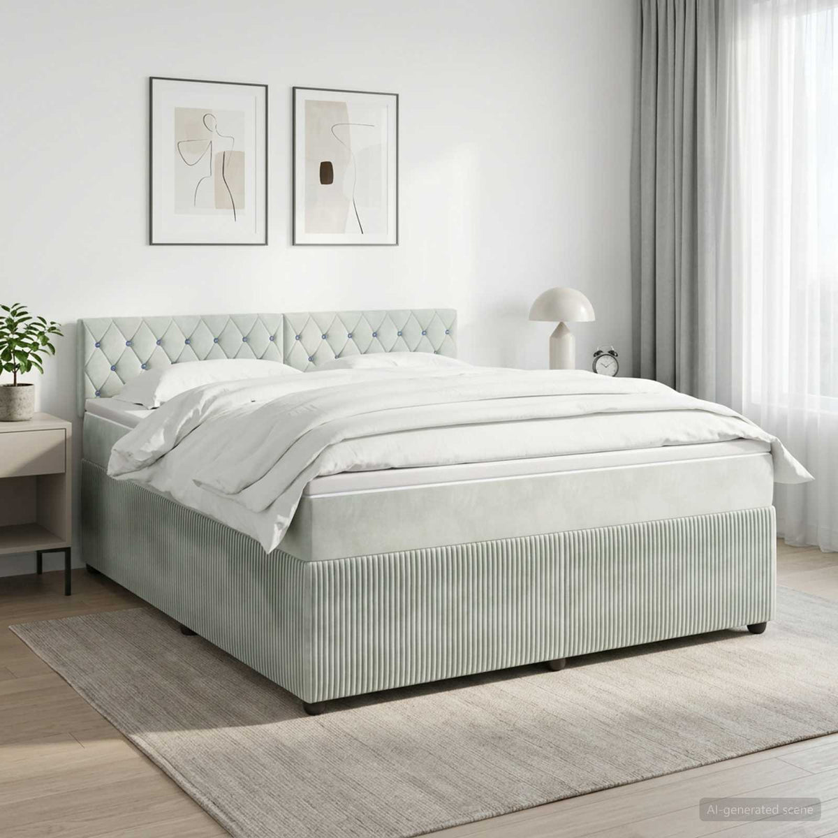 Boxspringbed met matras Lichtgrijs 140 x 200 cm Fluweel is nu te koop bij PeponiXL, paradijselijk wonen!
