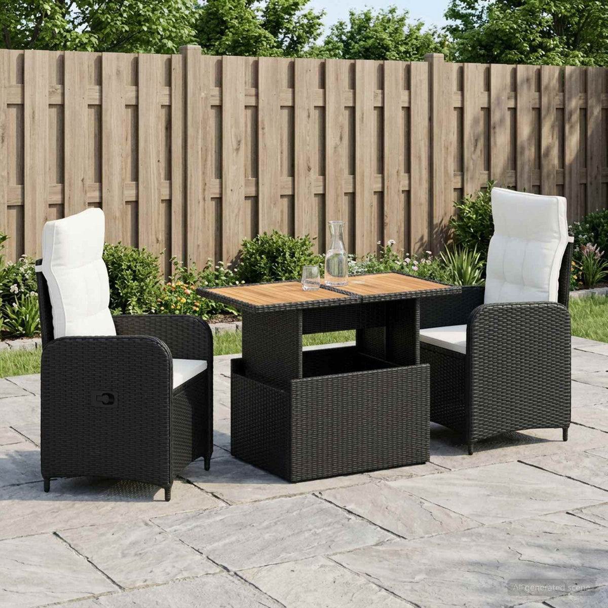 Buiten eettafelset met kussen 3 pcs Zwart en Cream Wit is nu te koop bij PeponiXL, paradijselijk wonen!