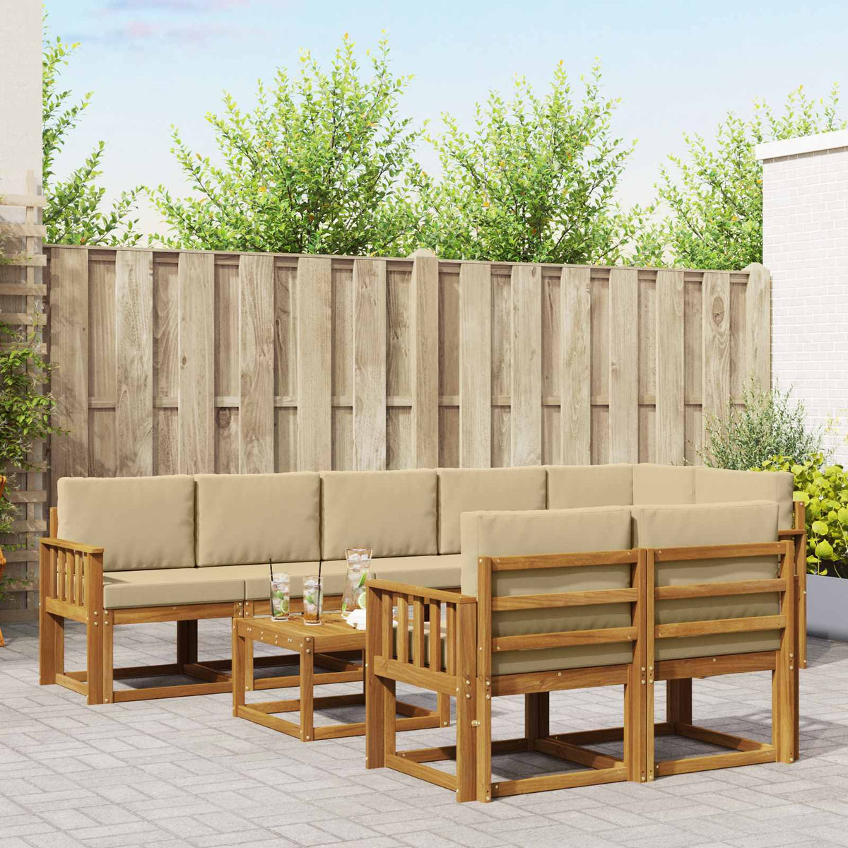 Buiten bankenset met kussen 9 pcs Natuurlijk en Beige is nu te koop bij PeponiXL, paradijselijk wonen!