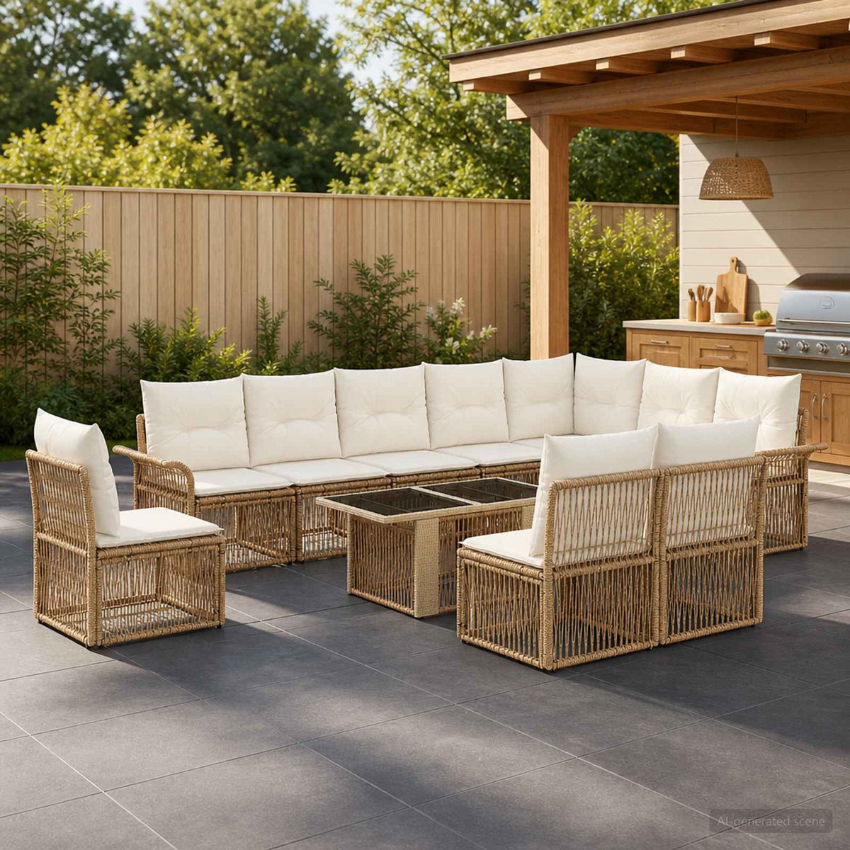 Tuinbankenset 11 st Beige en Crème Wit poly rattan is nu te koop bij PeponiXL, paradijselijk wonen!