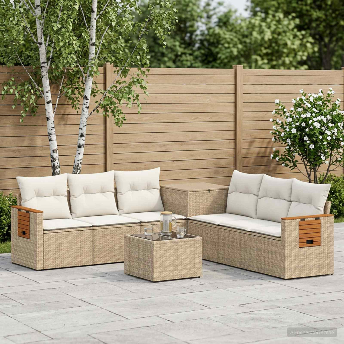 Bankstel 8 st Beige en Crème Wit Poly Rattan en Staal is nu te koop bij PeponiXL, paradijselijk wonen!