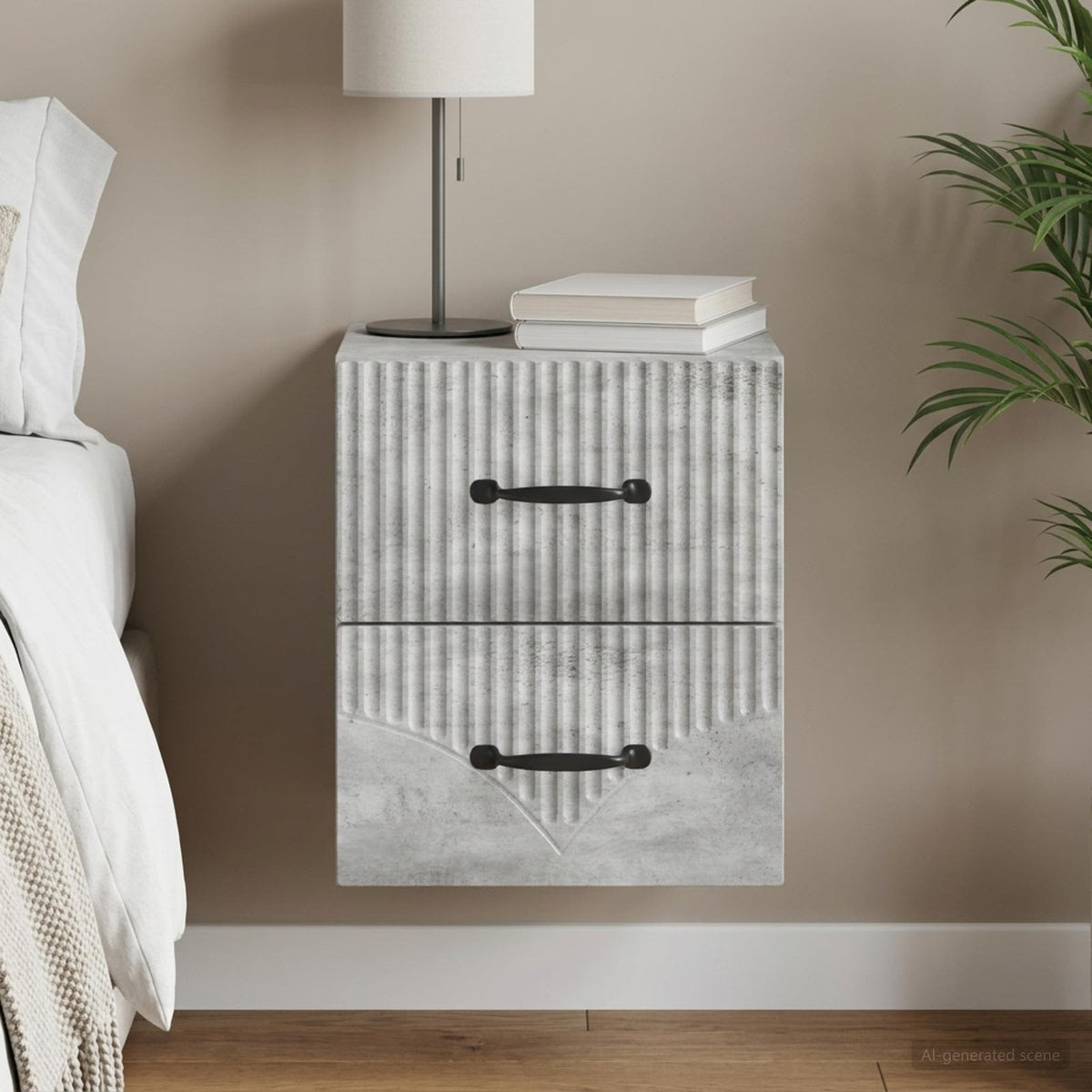 Wandbeugel Bedkast Betongrijs 34,5 x 33 x 40 cm Bewerkt hout is nu te koop bij PeponiXL, paradijselijk wonen!