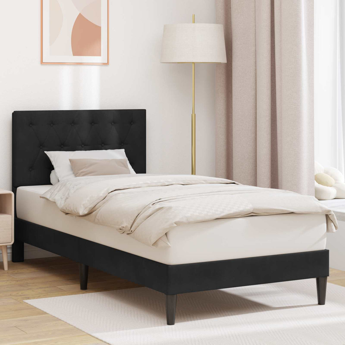 Bedframe met hoofdeinde Zwart 100 x 200 cm Fluweel is nu te koop bij PeponiXL, paradijselijk wonen!