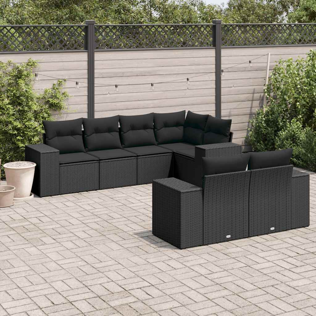 7-delige Loungeset met kussens poly rattan zwart is nu te koop bij PeponiXL, paradijselijk wonen!