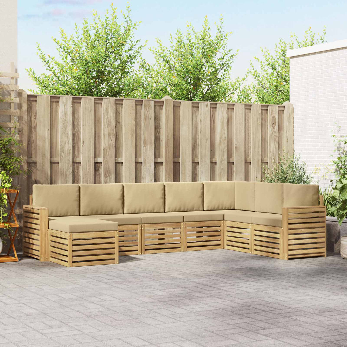 Buiten bankenset 8 pcs Wit en Beige 310 x 191,5 x 73 cm is nu te koop bij PeponiXL, paradijselijk wonen!