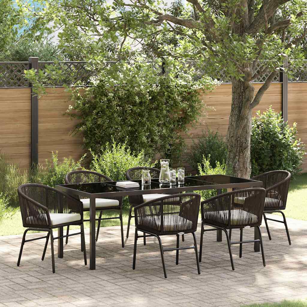 Tuin eettafelset 7 pcs Bruin Gepoedercoat staal is nu te koop bij PeponiXL, paradijselijk wonen!