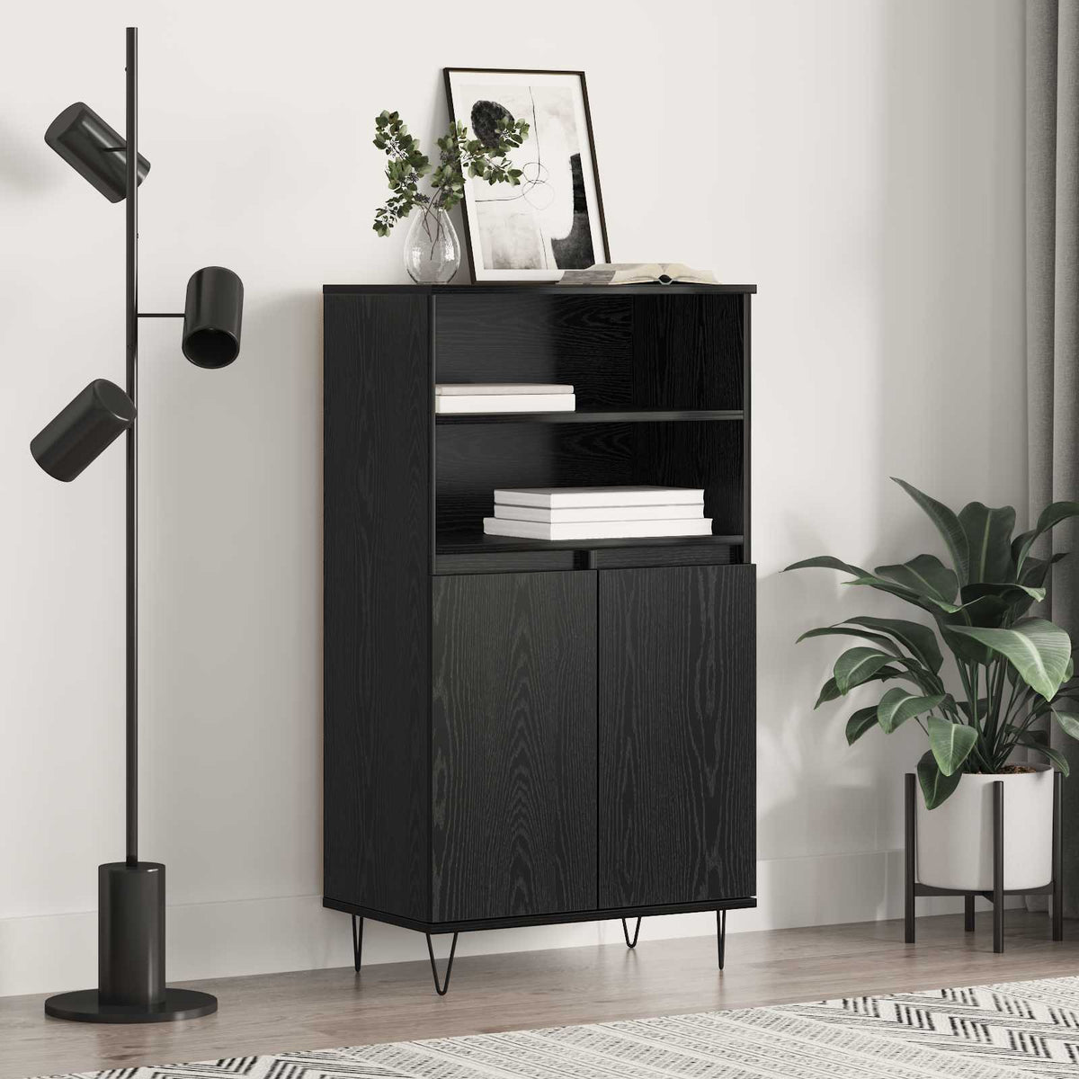 Highboard Zwart 60 x 36 x 110 cm Bewerkt hout is nu te koop bij PeponiXL, paradijselijk wonen!