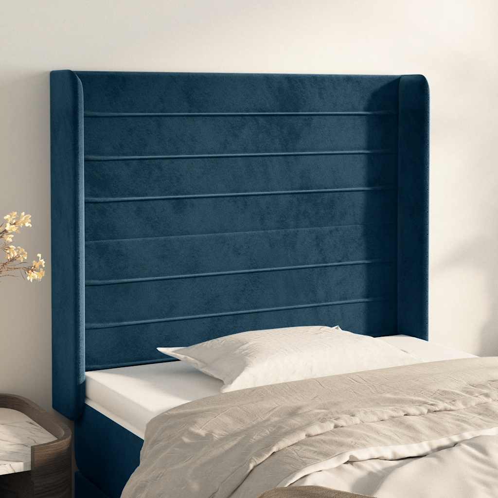 Hoofdbord met randen 103x16x118/128 cm fluweel donkerblauw is nu te koop bij PeponiXL, paradijselijk wonen!