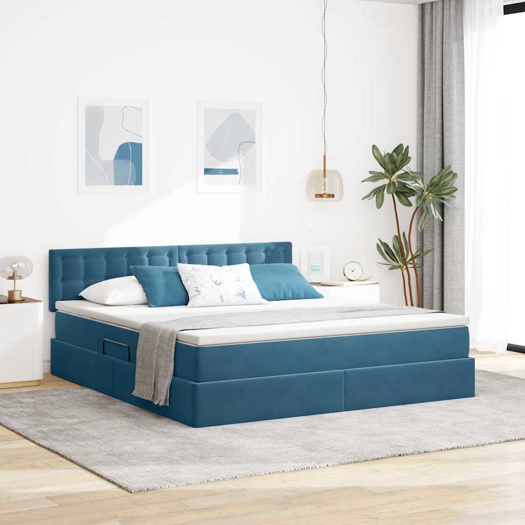 Opbergbed met LED met matras Donkerblauw 180 x 200 cm Fluweel is nu te koop bij PeponiXL, paradijselijk wonen!