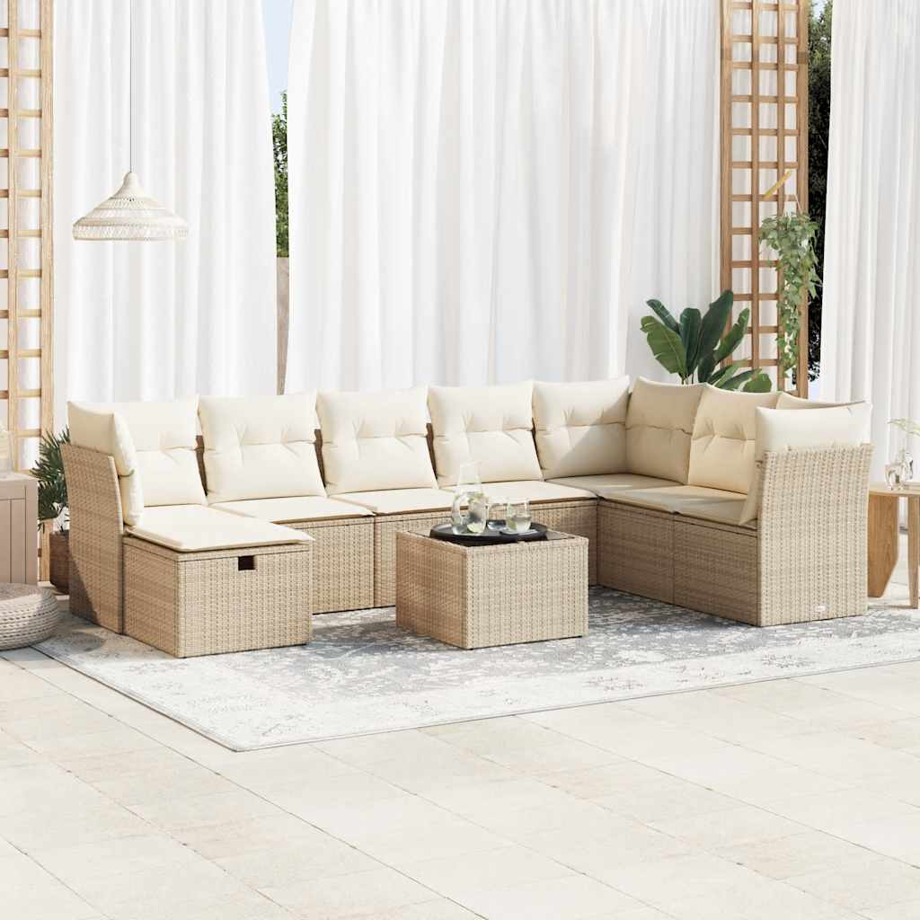9-delige Loungeset met kussens poly rattan beige is nu te koop bij PeponiXL, paradijselijk wonen!