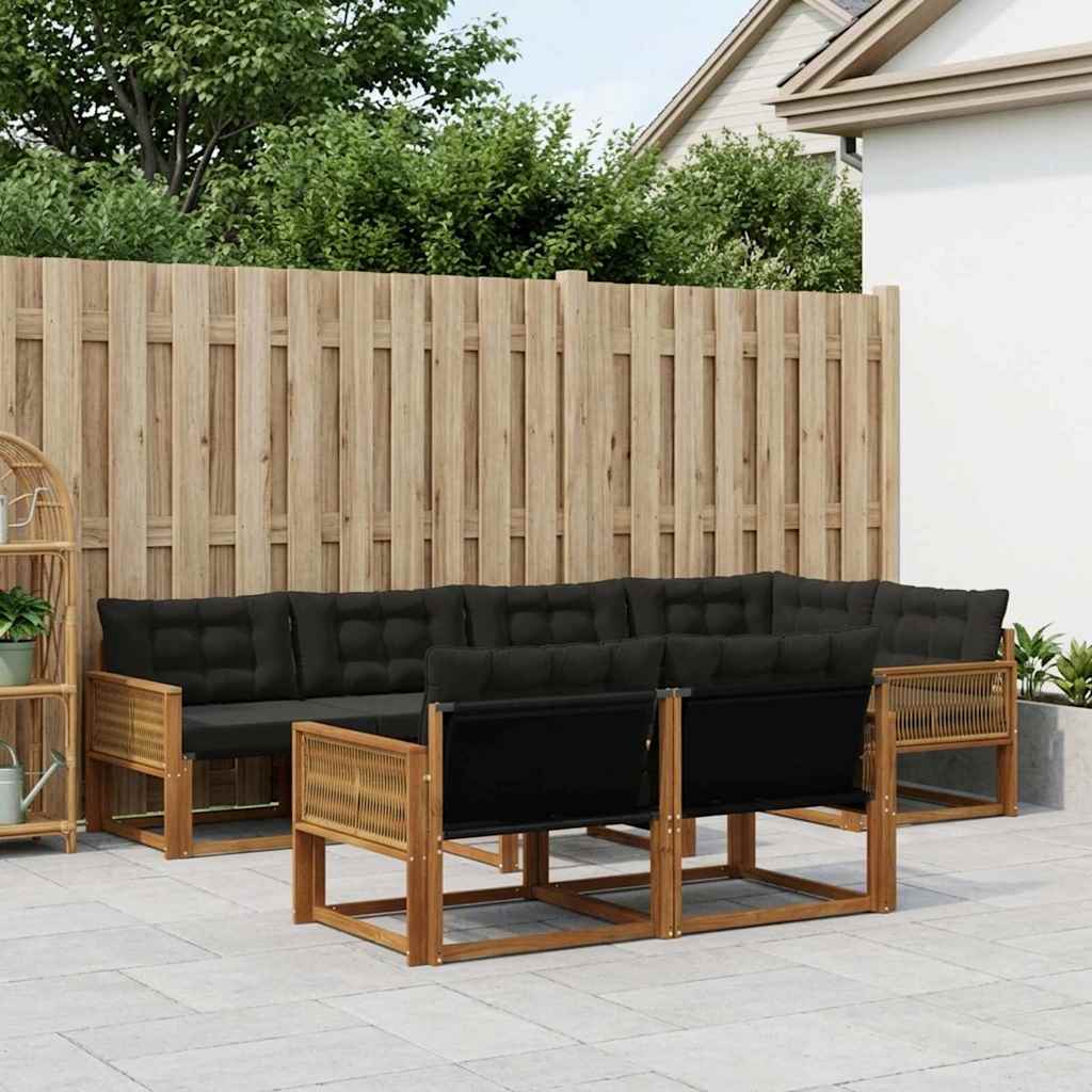Buiten bankenset met kussen 7 pcs Naturel en Zwart is nu te koop bij PeponiXL, paradijselijk wonen!