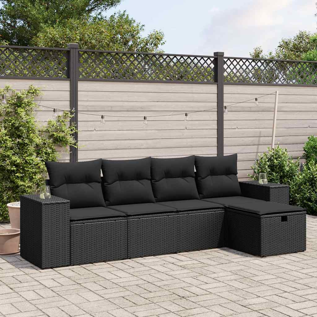 5-delige Loungeset met kussens poly rattan zwart is nu te koop bij PeponiXL, paradijselijk wonen!